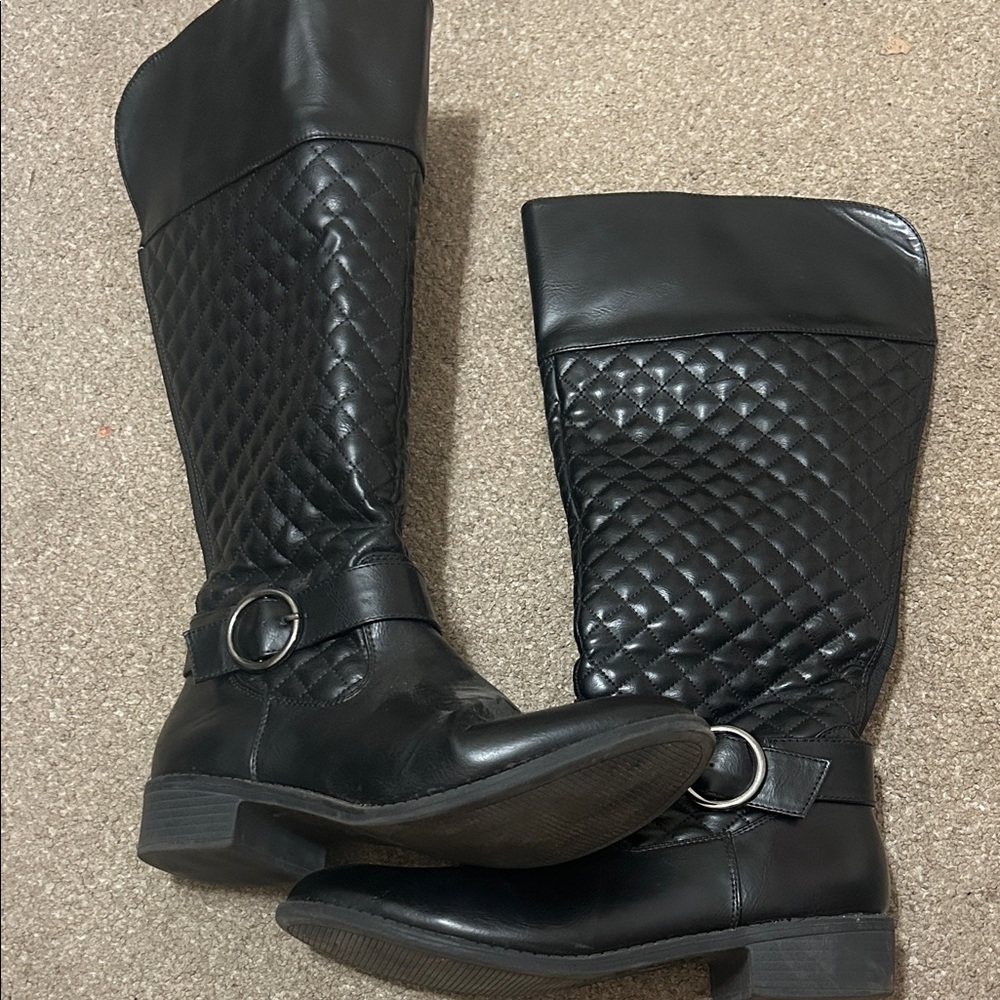 FIONI Clothing Black Quilted Over the Knee Boots